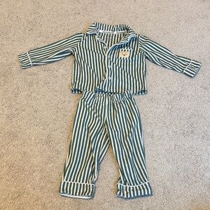 BearPaw Green and White Striped Kids Pajama Set